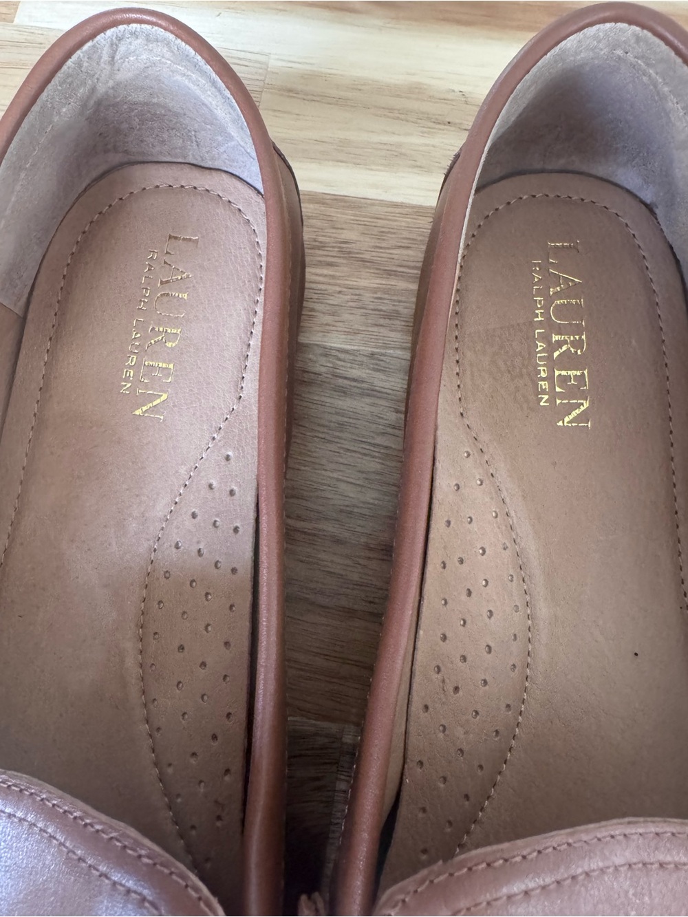 Ralph Lauren Brown Leather Slip-On Loafers with Gold Logo women’s size 10 - Picture 4 of 9